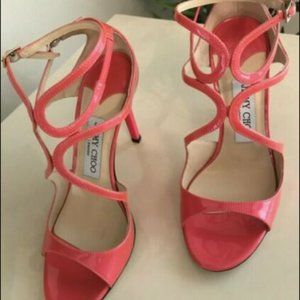 JIMMY CHOO LANG STRAPPY SANDAL HEEL SHOES 36.5/ 6.5 (Red/Pink)
